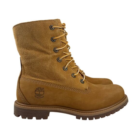 Timberland Roll Top Boots Womens 7 Wheat Nubuck Warm Lined Teddy Fleece WP - Picture 3 of 12